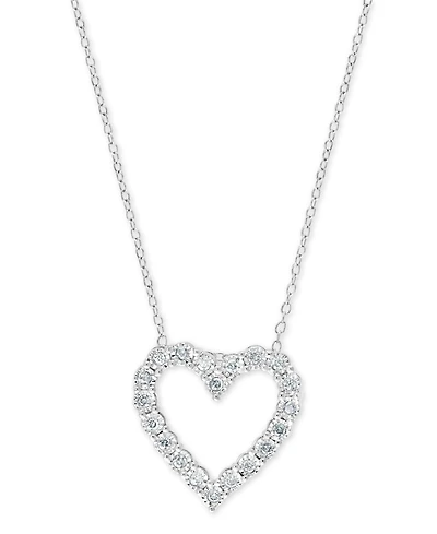 Effy Diamond Heart 18" Pendant Necklace (1/4 ct. t.w.) in Sterling Silver or 14k Gold-Plated Sterling Silver