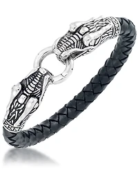 Andrew Charles by Andy Hilfiger Men's Dragon Head Leather Bracelet in Stainless Steel