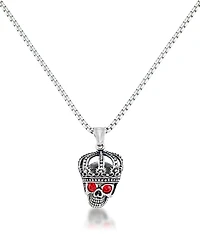 Andrew Charles by Andy Hilfiger Men's Red Cubic Zirconia King Skull 24" Pendant Necklace in Stainless Steel