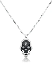 Andrew Charles by Andy Hilfiger Men's Black Cubic Zirconia Skull 24" Pendant Necklace in Stainless Steel