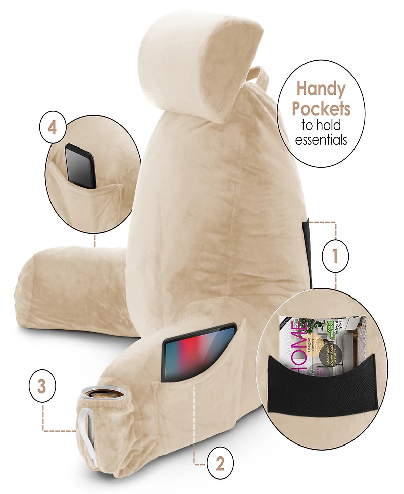 Nestl Soft Velour Cover Reading Backrest Pillow Set, Extra Large