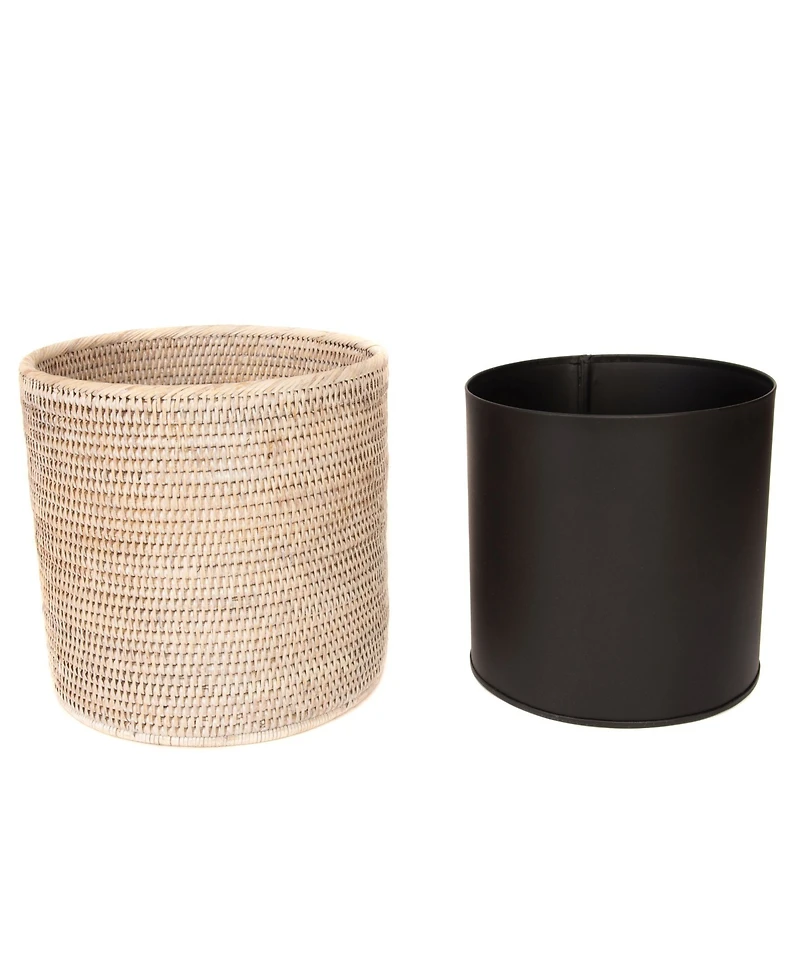 Artifacts Trading Company Rattan Round Waste Basket with Metal Liner