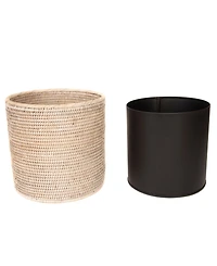Artifacts Trading Company Rattan Round Waste Basket with Metal Liner