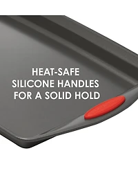 Rachael Ray Nonstick Bakeware Cookie Pan Set, 5-Pc., Gray with Red Silicone Grips