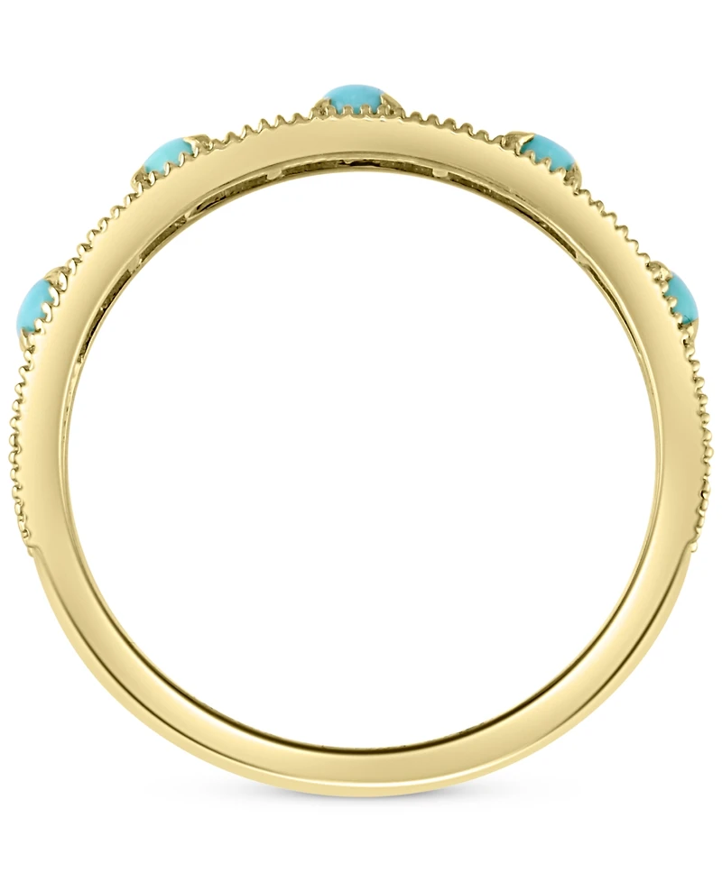 Effy Diamond (1/4 ct. t.w.) & Turquoise (2-1/2mm) Band Ring In 14k Gold