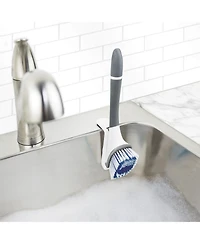 Tovolo Magnetic Dish Brush With Sturdy Nylon Bristles & Built-In Pan Scraper