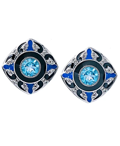 Swiss Blue Topaz (2 3/4 ct.t.w) and Enamel Earrings in Sterling Silver