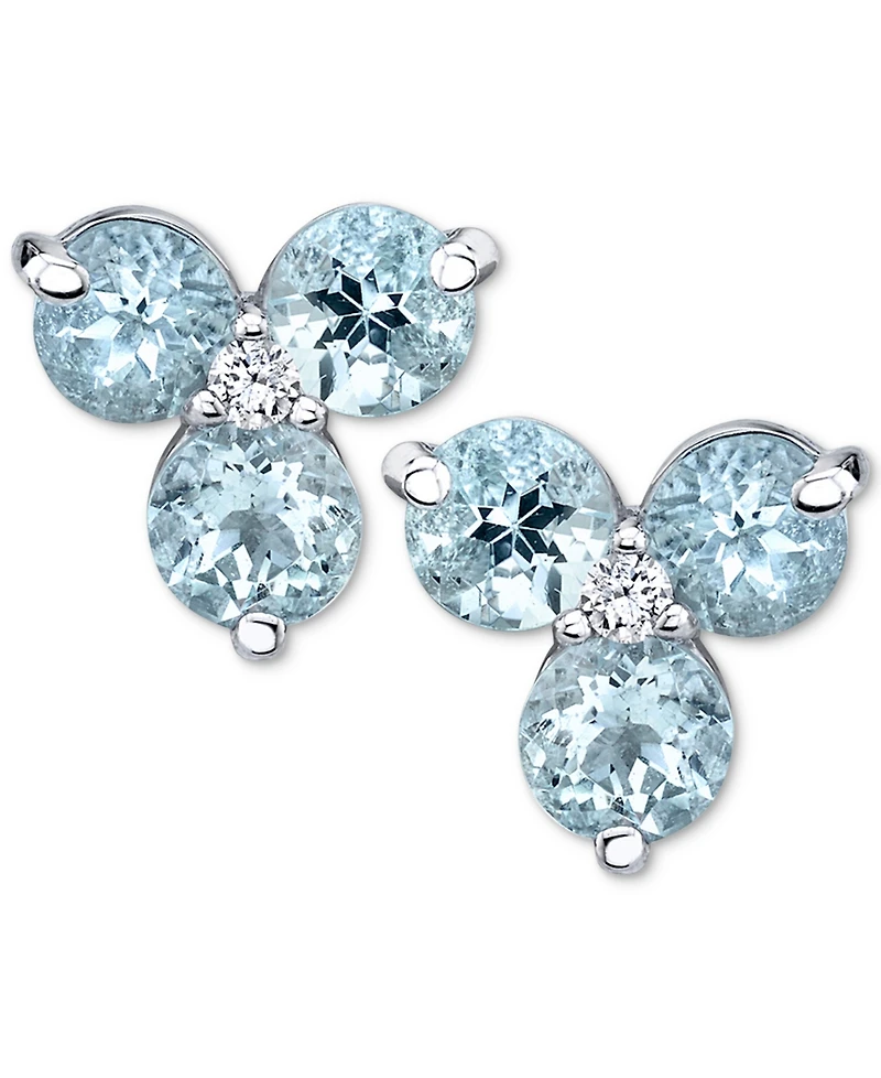 Aquamarine (1-1/2 ct. t.w.) & Diamond (1/20 ct. t.w.) Flower Stud Earrings in 14k White Gold