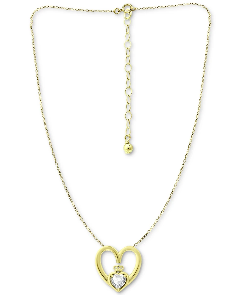 Giani Bernini Cubic Zirconia Claddagh Heart 16" Pendant Necklace, Created for Macy's