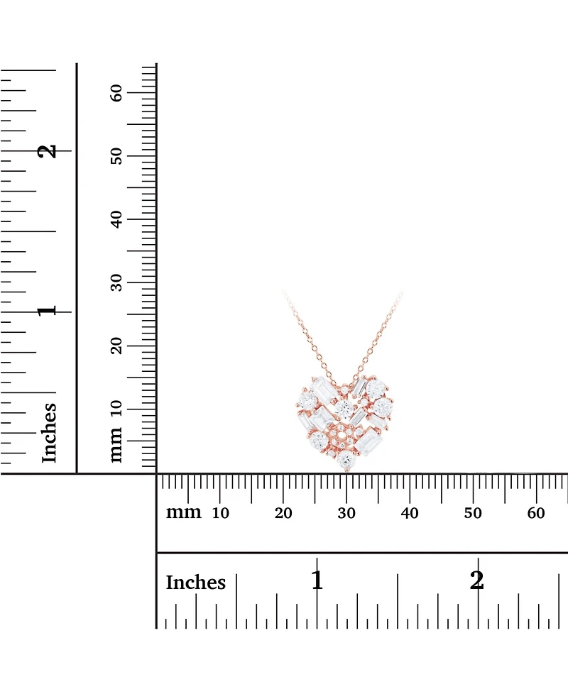 Cubic Zirconia Scattered Cluster Heart 18" Pendant Necklace Sterling Silver (Also 14k Gold Over or14k Rose Silver)