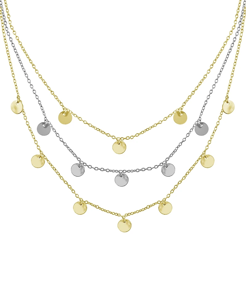 And Now This Triple Row Chain 16+2in Necklace with Disc Drops in Gold Plate or Two Tone Silver Plate