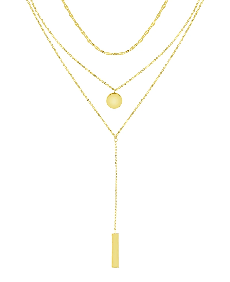 And Now This Triple Chain 15" Layered Disc & Bar Necklace in Gold Plate or Silver Plate