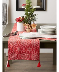 Design Imports Joyful Snowflakes Jacquard Collection for Everyday Use, Holidays and Dinner Parties, Table Runner, 14" x 108"