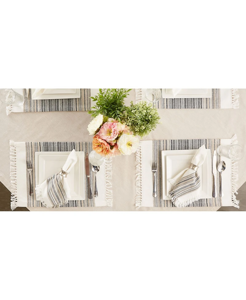 Design Imports Fringed Stripe Table Toppers, 13" x 20", Set of 6