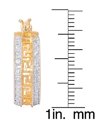 Diamond Accent Greek Key Design Huggie Hoop Earrings in Two Tone Gold Plate