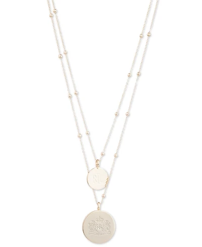 Lauren Ralph Lauren Gold-Tone Engraved Logo Two-Row Pendant Necklace, 16" + 3" extender