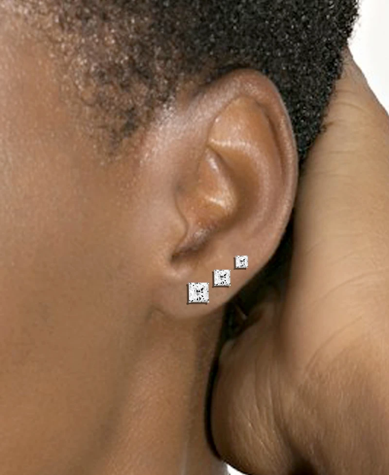 And Now This 3-Pc. Set Silver Plated Square Cubic Zirconia Stud Earrings