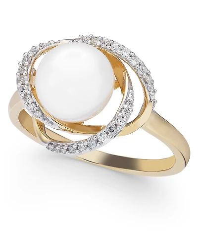 Honora Cultured Freshwater Pearl (8mm) & Diamond (1/8 ct. t.w.) Ring in 14k Gold