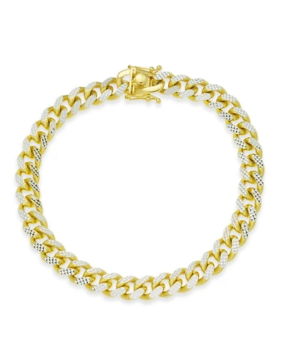 Men's Two-Tone Cuban Link Chain Bracelet in 14k Gold-Plated Sterling Silver and Sterling Silver