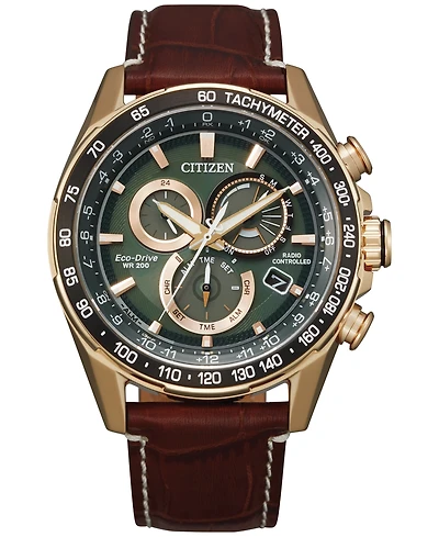 Citizen Eco-Drive Men's Chronograph Pcat Brown Leather Strap Watch 43mm