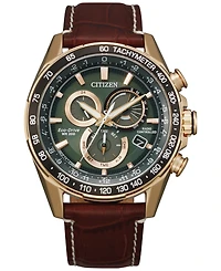 Citizen Eco-Drive Men's Chronograph Pcat Brown Leather Strap Watch 43mm