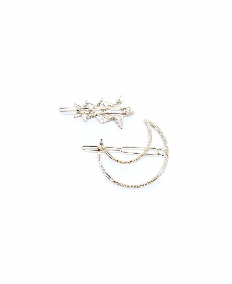 Women's Crescent Moon and Stars Hair Clip Set, Pack of 2