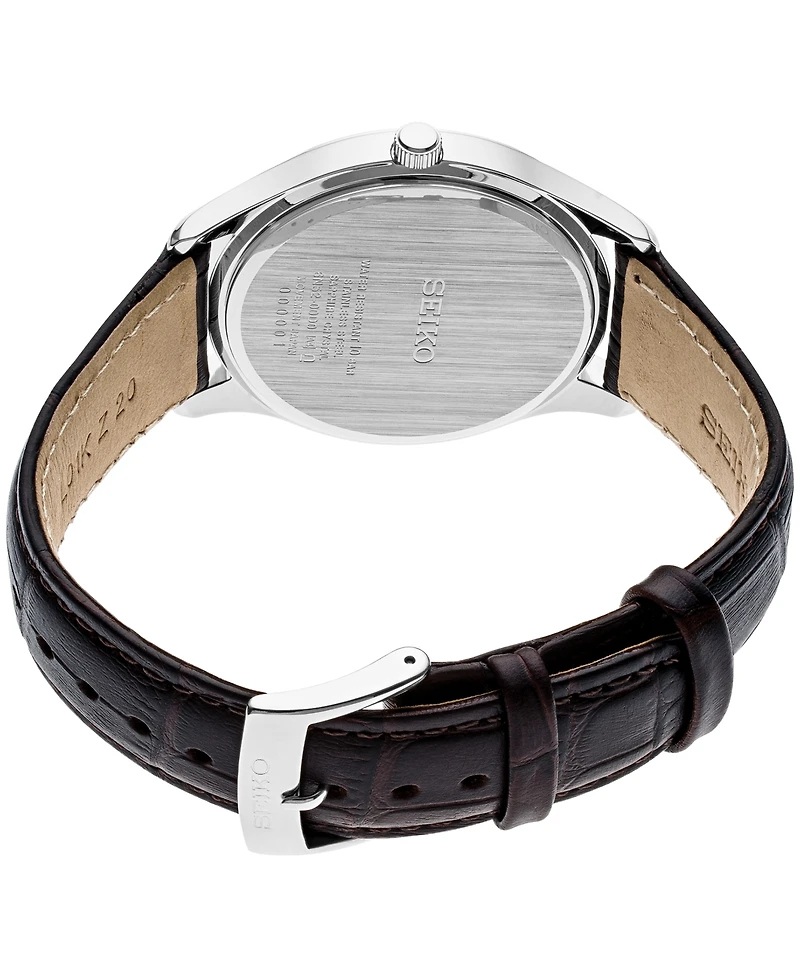 Seiko Men's Essential Brown Leather Strap Watch 39.4mm