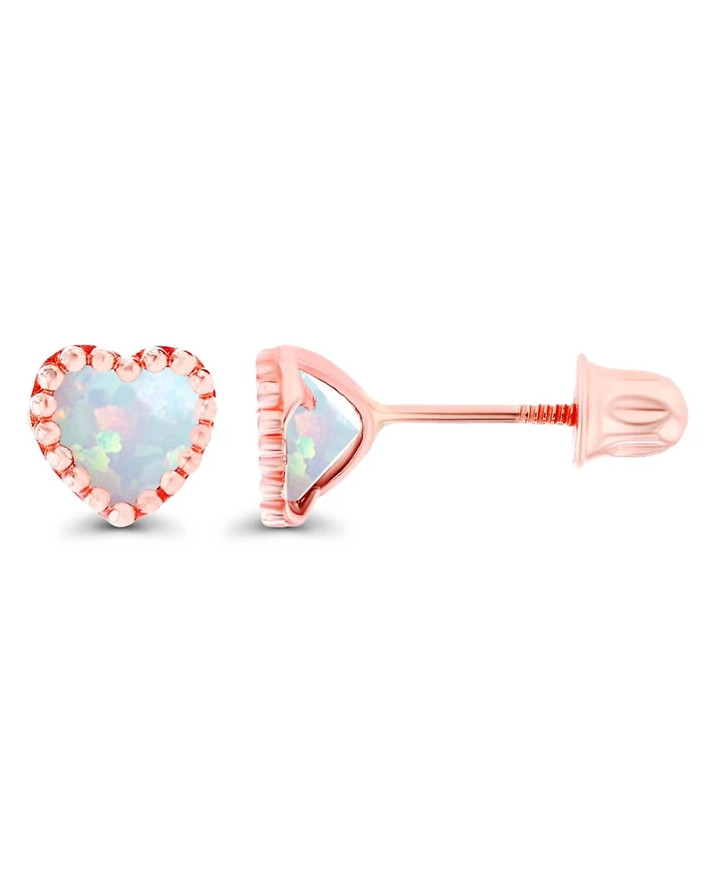Created White Opal Heart Screwback Earrings Sterling Silver (Also 14k Rose Gold Over or Silver)