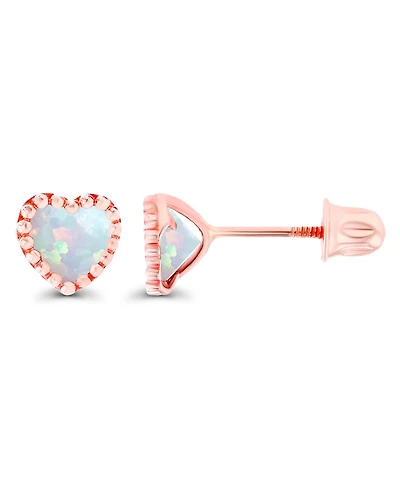 Created White Opal Heart Screwback Earrings Sterling Silver (Also 14k Rose Gold Over or Silver)