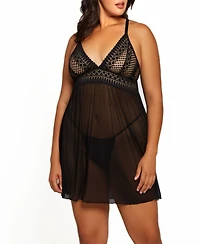 Hazel Plus Lace and Mesh Babydoll 2pc Lingerie Set