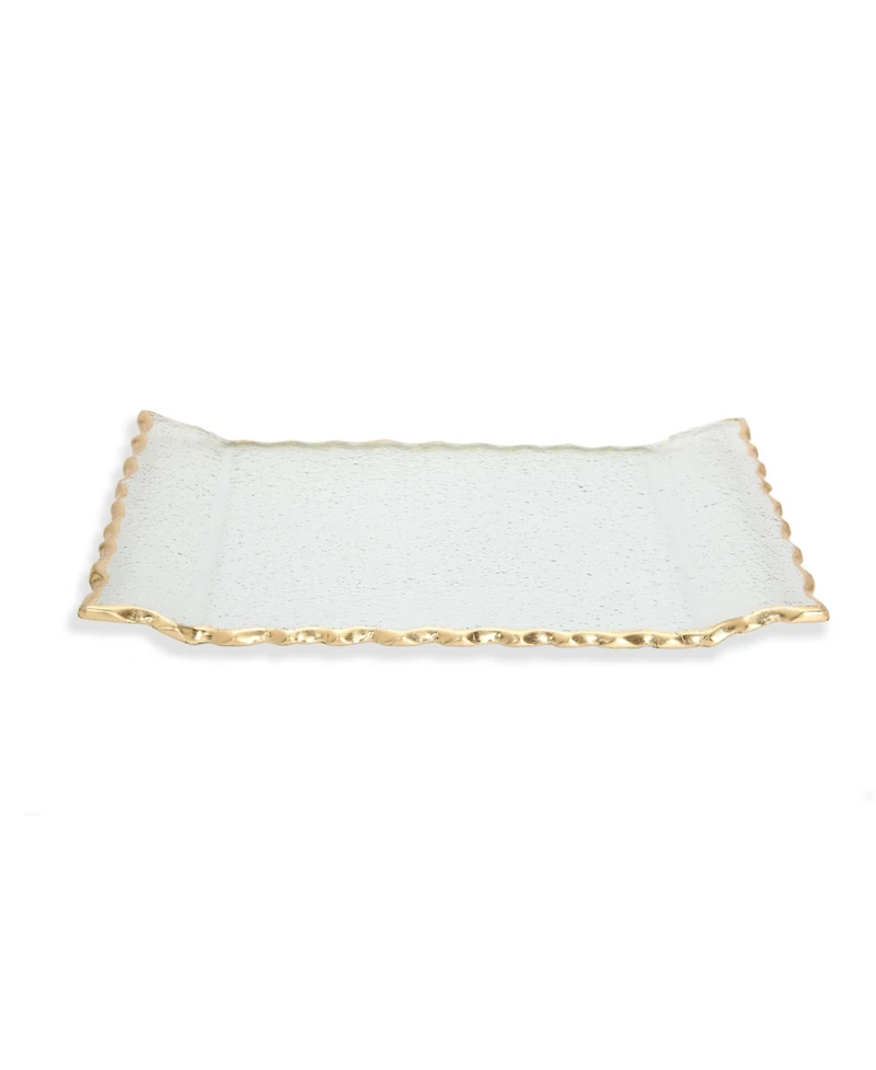 Classic Touch 11"L Glass Oblong Tray With Gold Tray