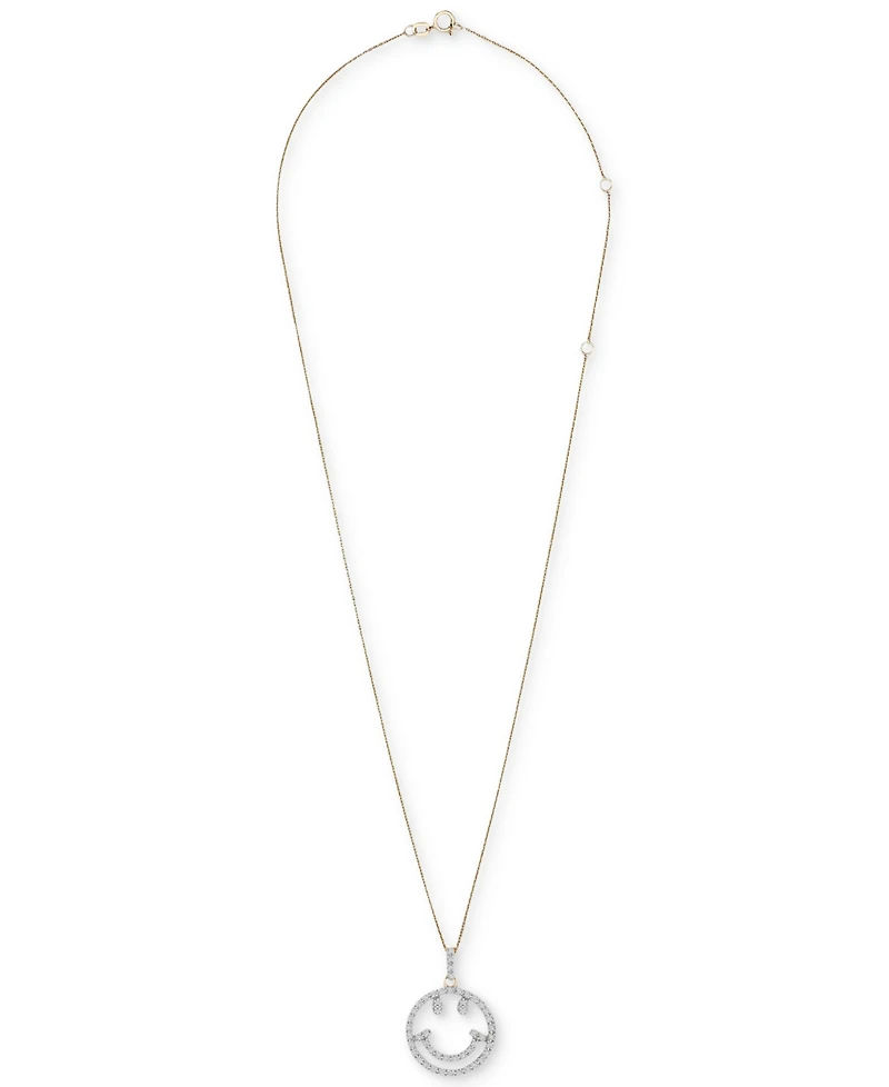 Wrapped Diamond Smiley Face 18" Pendant Necklace (1/10 ct. t.w.) in 10k Gold, Created for Macy's