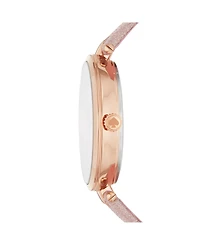 kate spade new york Women's Holland Three-Hand Rose Gold-Tone Glitter Leather Watch 34mm