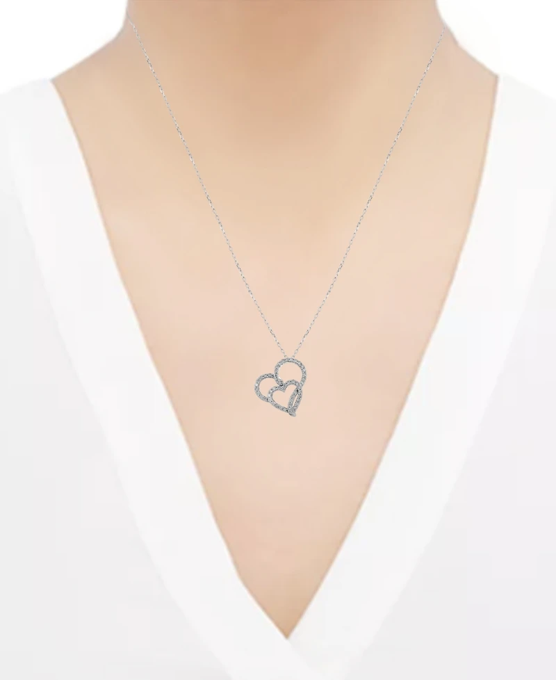 Diamond Double Heart Pendant Necklace (1 ct. t.w.) in 10k White Gold, 16" + 2" extender