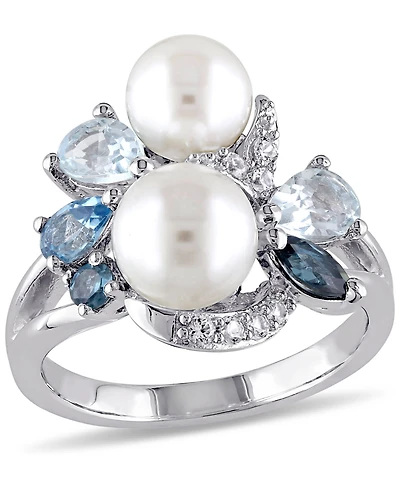 Cultured Freshwater Pearl (6-1/2 & 7-1/2mm) Multicolor Topaz (1-1/2 ct. t.w.) Ring Sterling Silver