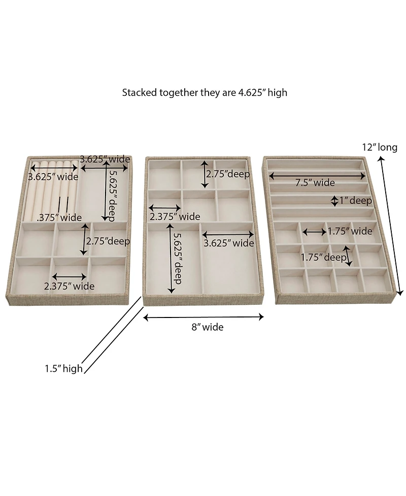 Household Essentials Stackable Jewelry Trays, Set of 3
