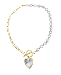 Imitation Pearl and Chain Heart Toggle Necklace