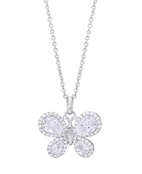 Cubic Zirconia Butterfly Pendant 18" Necklace in Silver Plate