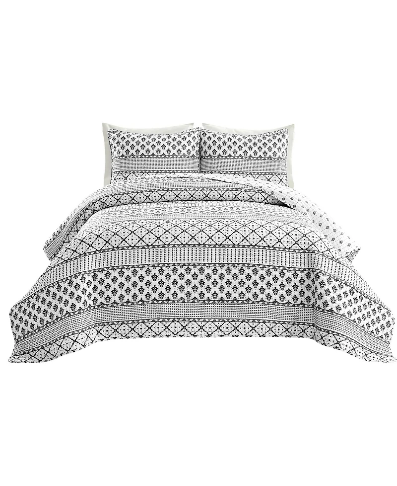 Lush Decor Monique Stripe 3 Piece Quilt Set, Full/Queen