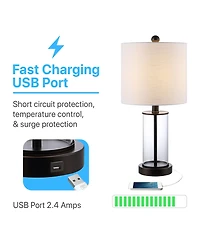 Abner Glass Modern Contemporary Usb Charging Led Table Lamp