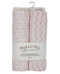 Baby Girls Stars Waves Muslin Swaddle Blankets, Pack of 2