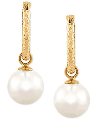 Cultured Freshwater Pearl (9mm) Dangle Hoop Earrings in 14k Gold