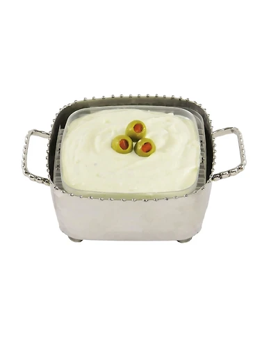 Small Square Beaded Candy, Dip Bowl and Spoon - Silver