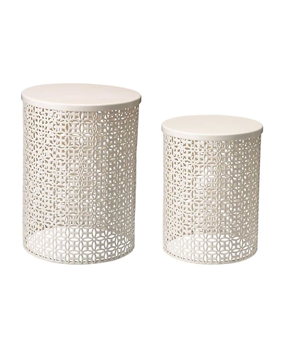 Glitzhome Multi-Functional Metal Garden Stool or Plant Stand Accent Table, Set of 2