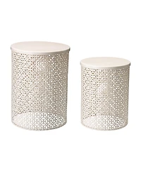 Glitzhome Multi-Functional Metal Garden Stool or Plant Stand Accent Table, Set of 2
