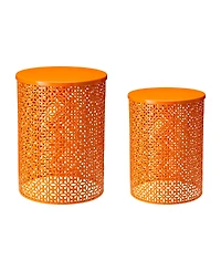 Glitzhome Multi-Functional Metal Garden Stool or Plant Stand or Accent Table, Set of 2