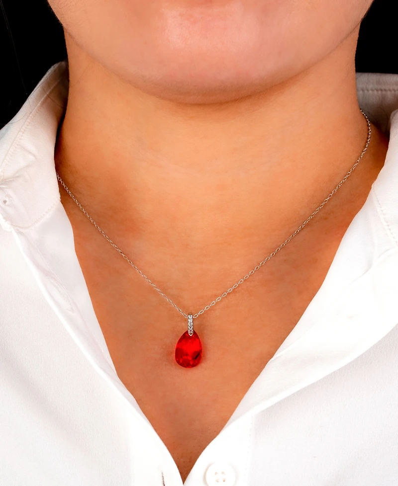 Fine Crystal and Cubic Zirconia 18" Teardrop Pendant Sterling Silver