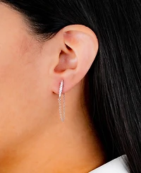 Cubic Zirconia Front Back Post Chain Earrings in Gold Over Sterling Silver