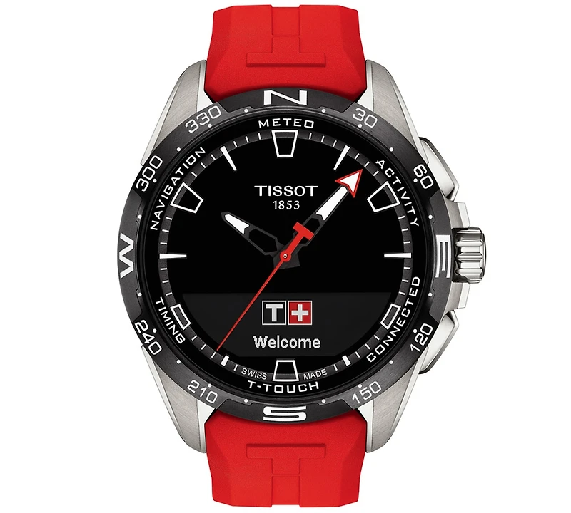 Tissot Men's Swiss T-Touch Connect Solar Red Rubber Strap Smart Watch 48mm