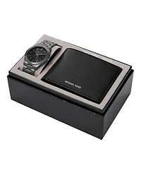 Michael Kors Men's Gunmetal Stainless Bracelet Watch 44mm Gift Set